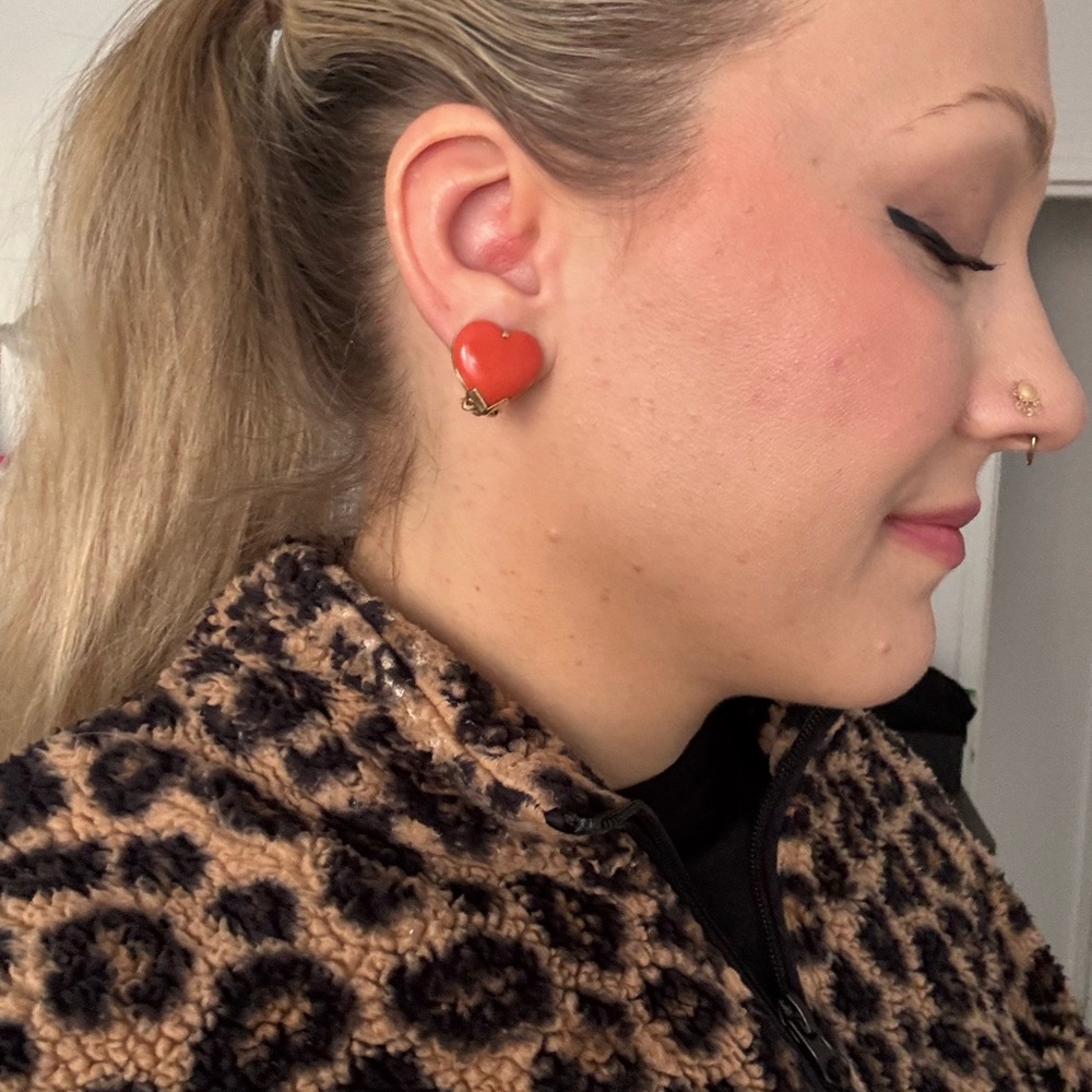 Heart-Shaped Coral Earrings 14k
